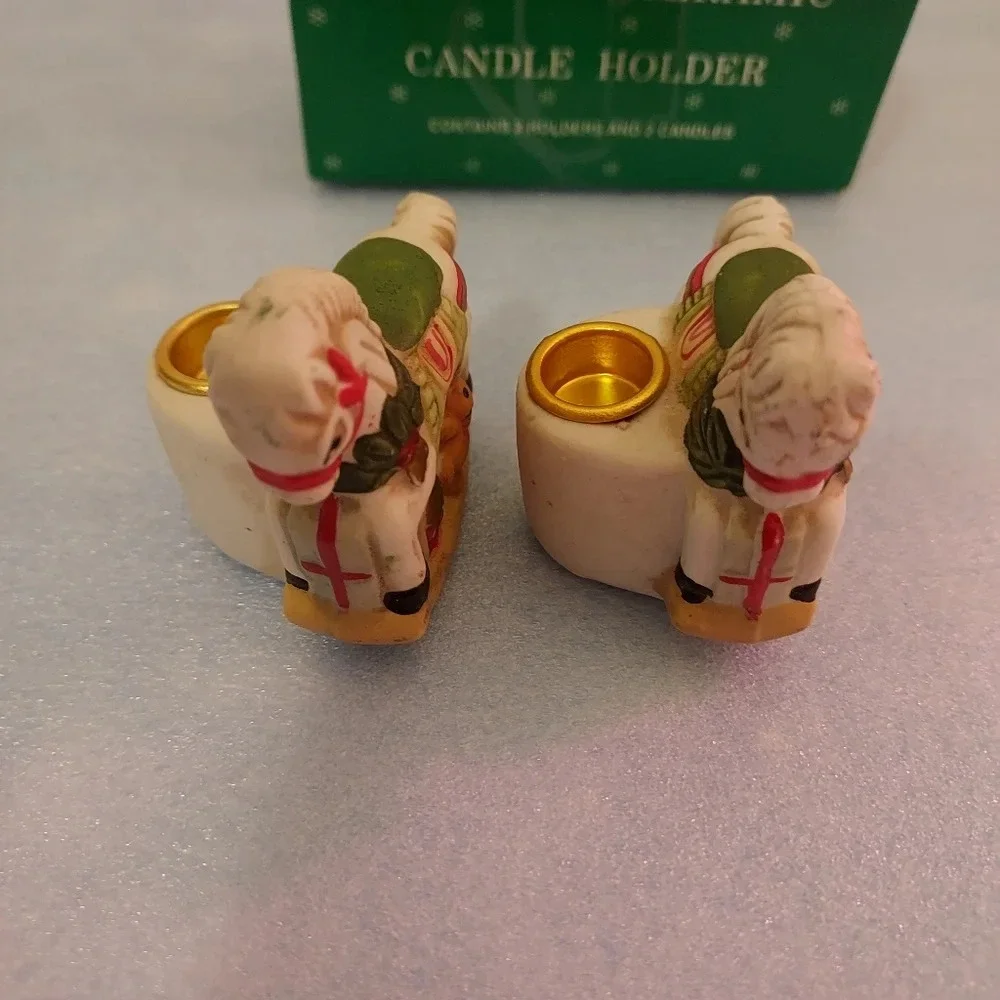 Vintage Christmas Rocking Horse Ceramic Candler Holders